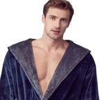 Men’s hooded plush robe from Plush Fashion Hub in dark grey, showcasing the front view with soft, luxurious fabric.
