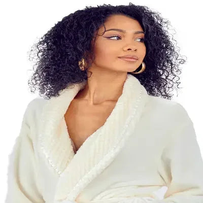 Women's plush bathrobe from Plush Fashion Hub featuring a soft, cozy front view in natural color.