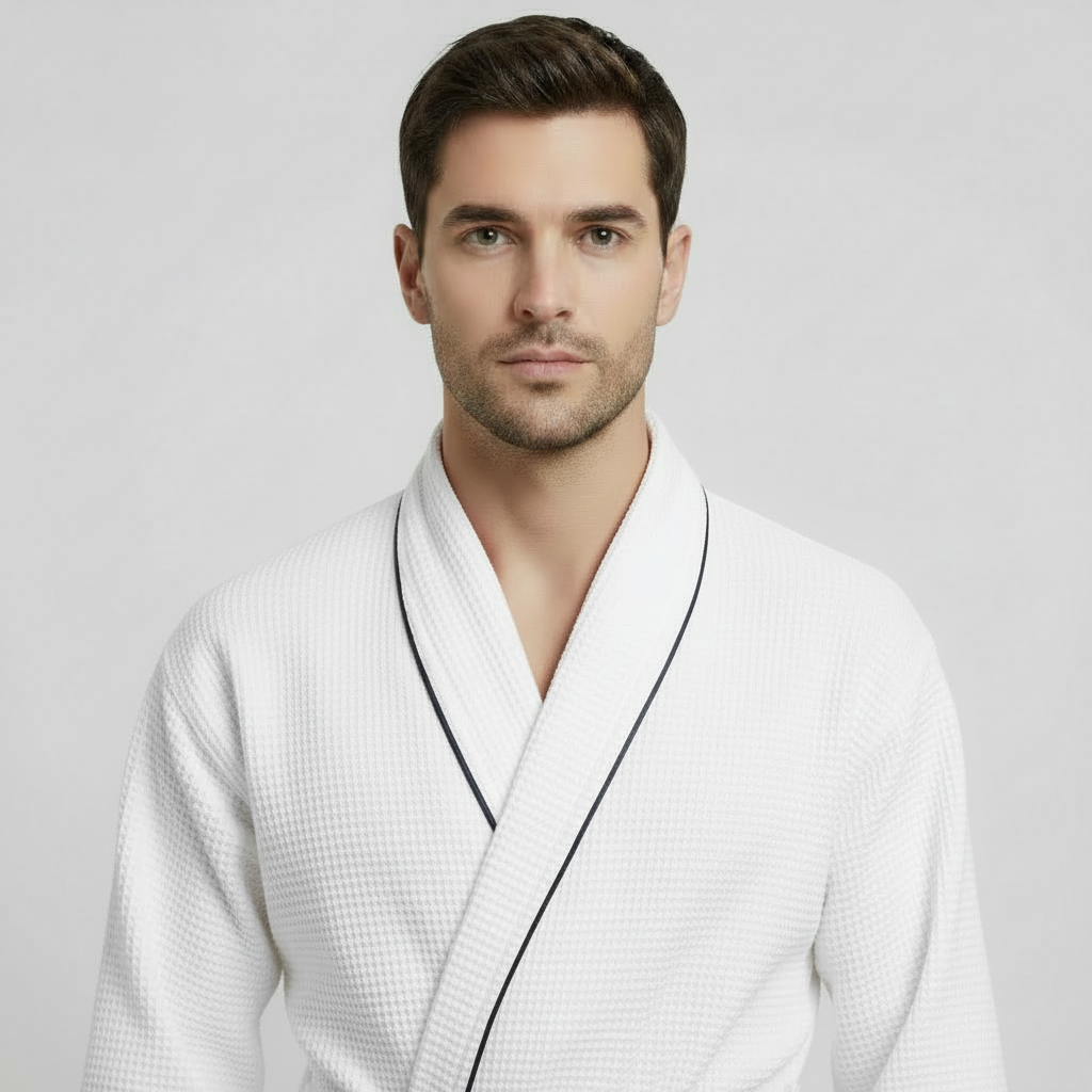 Premium Waffle Piping Robe for Men - Plush Fashion Hub