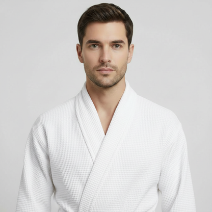 Waffle Spa Bathrobe for Men -  Absorbent, Lightweight - Plush Fashion Hub