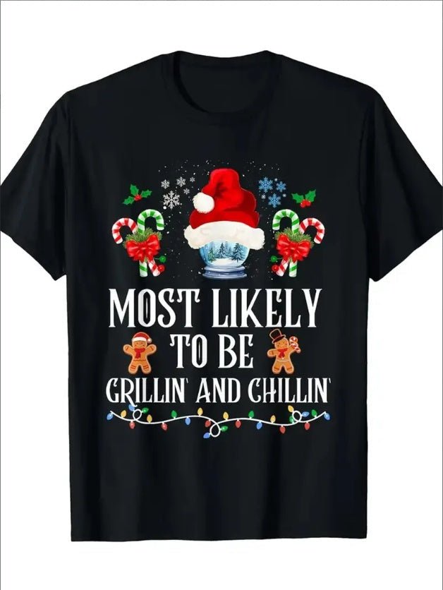 Funny Christmas grilling T-shirt from Plush Fashion Hub, featuring humorous holiday-themed streetwear design with grilling motif.