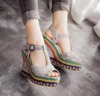 Women's thick-soled high heel wedge sandals by Trendy Attic Store01, featuring stylish straps and a comfortable platform design.
