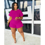 Plus size women's casual summer two-piece set featuring stylish shorts and top, by Trendy Attic Store01.