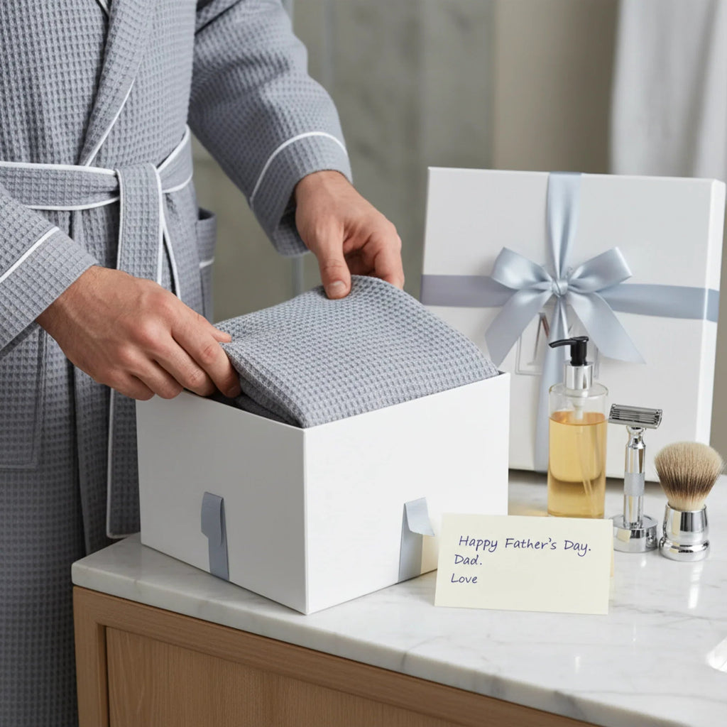 Gray men's waffle piping robe by Plush Fashion Hub, made from soft, comfortable fabric for a cozy lounge experience.