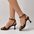 Leopard print French stiletto sandals for women by Plush Fashion Hub, featuring high-heel design and stylish animal print pattern.