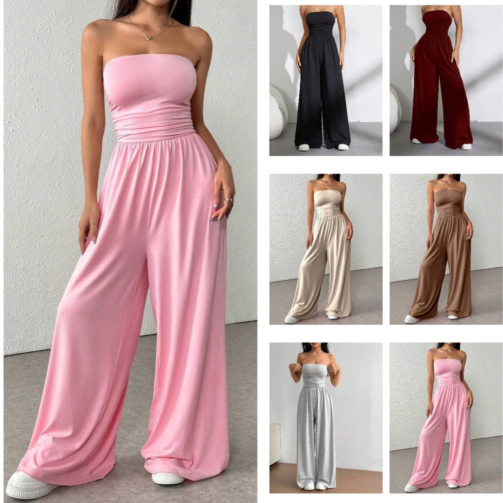 High-waist wide-leg pants and tube top set in 6 colors, casualwear by Plush Fashion Hub, shown in a styled outfit.