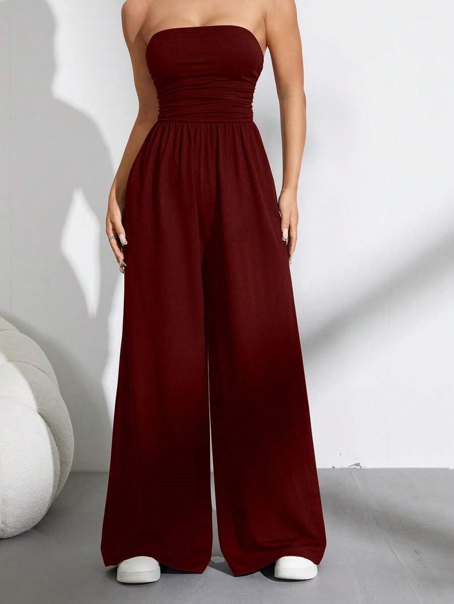 High-waist wide-leg pants and tube top casualwear set in multiple colors, available in sizes S to 2XL, by Plush Fashion Hub.