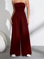 High-waist wide-leg pants and tube top casualwear set in multiple colors, available in sizes S to 2XL, by Plush Fashion Hub.