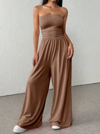 Plush Fashion Hub high-waist wide-leg pants and tube top set in six colors, casualwear for S to 2XL.