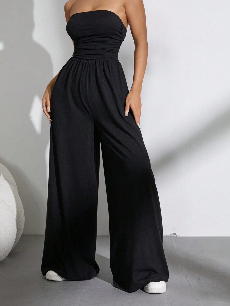 High-waist wide-leg pants and tube top set in 6 colors, casualwear from Plush Fashion Hub, available in sizes S to 2XL.