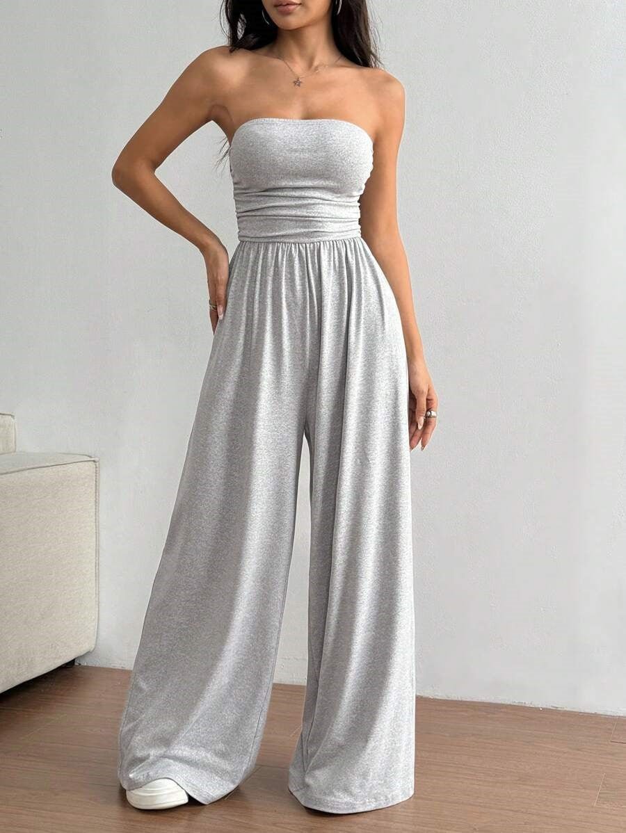 High-waist wide-leg pants and tube top set in six colors, casualwear by Plush Fashion Hub, available in sizes S to 2XL.