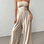 High-waist wide-leg pants and tube top set in six colors, casualwear by Plush Fashion Hub, available in sizes S to 2XL.