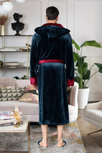 Men’s hooded bathrobe by Plush Fashion Hub, ultra-soft plush fabric, cozy and comfortable for everyday wear.