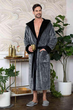 Men’s plush hooded robe from Plush Fashion Hub, showcasing ultra-soft fabric and comfortable fit for everyday relaxation.