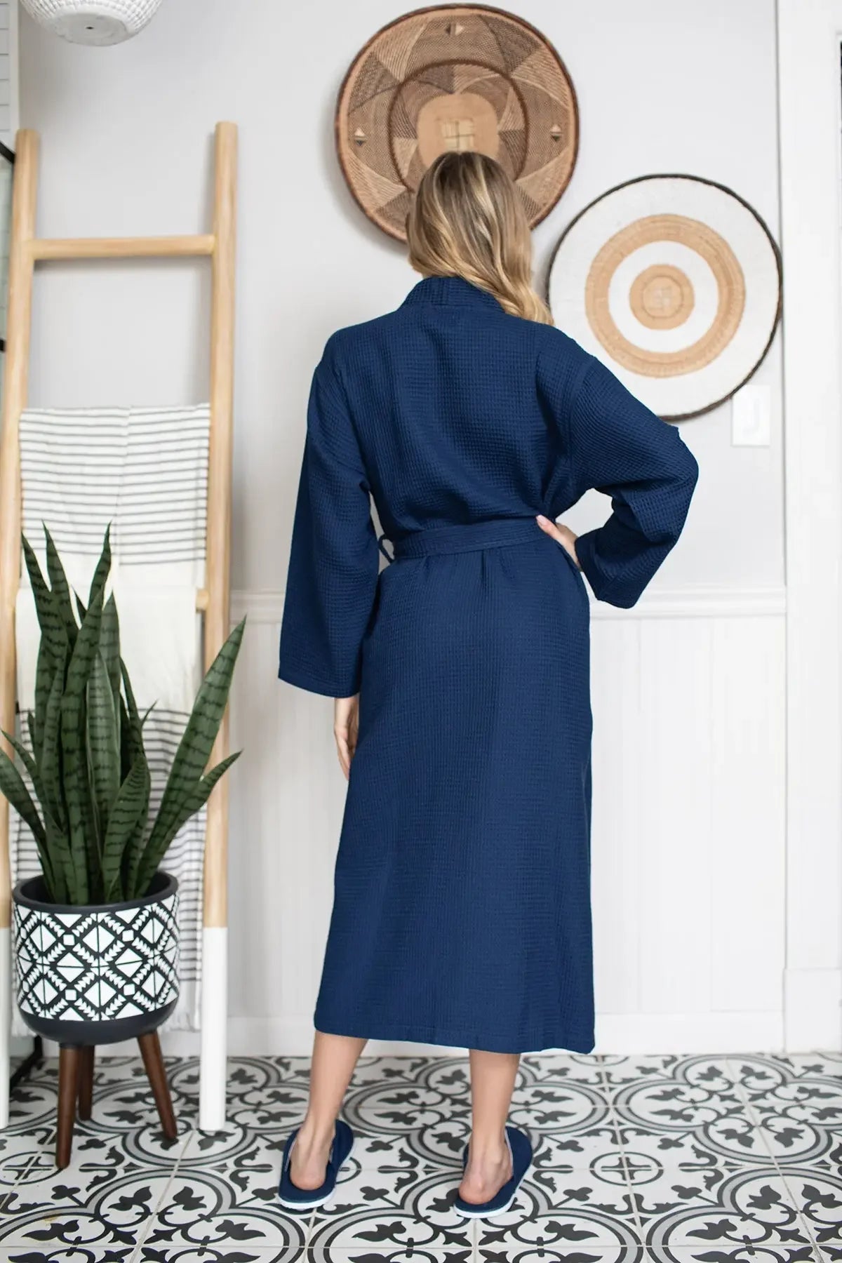 Soft plush women's waffle robe from Plush Fashion Hub, lightweight, quick-dry spa comfort, ideal for relaxing at home or hotel stays.
