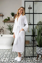 Plush Fashion Hub women's waffle robe with slippers, lightweight and quick-drying spa comfort, soft fabric and relaxed fit.