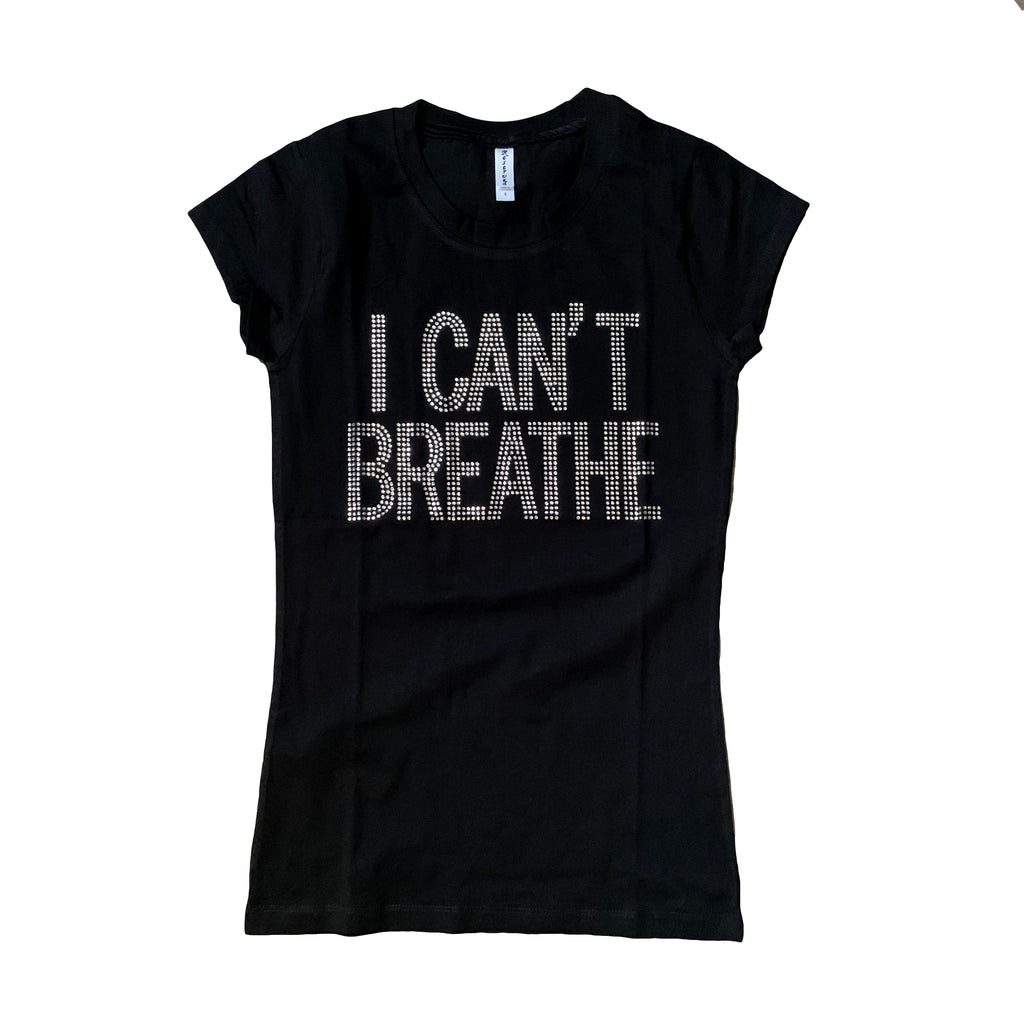 Black I Can't Breathe T-shirt from The House of Stylez featuring bold white text on the front.
