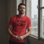 Men's black T-shirt from Wear Your Worship's I'm Fine. I'm Not. The Weight Collection, featuring bold text design.