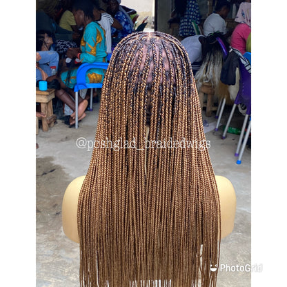 Shade Knotless Braid Wig, Full Lace, Color mix, Waist Length, Glueless Poshglad Braided Wigs