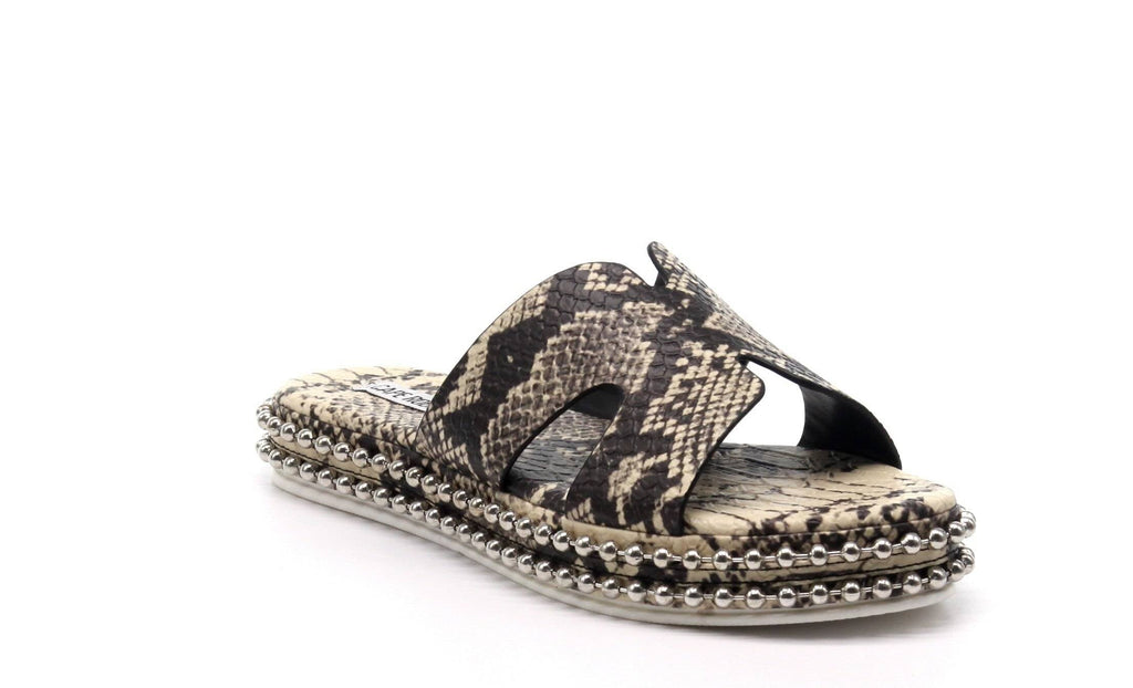 Black Rush Snake Footwear by The House of Stylez featuring a sleek snake print design with stylish toe and heel details.