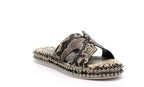 Black Rush Snake Footwear by The House of Stylez featuring a sleek snake print design with stylish toe and heel details.