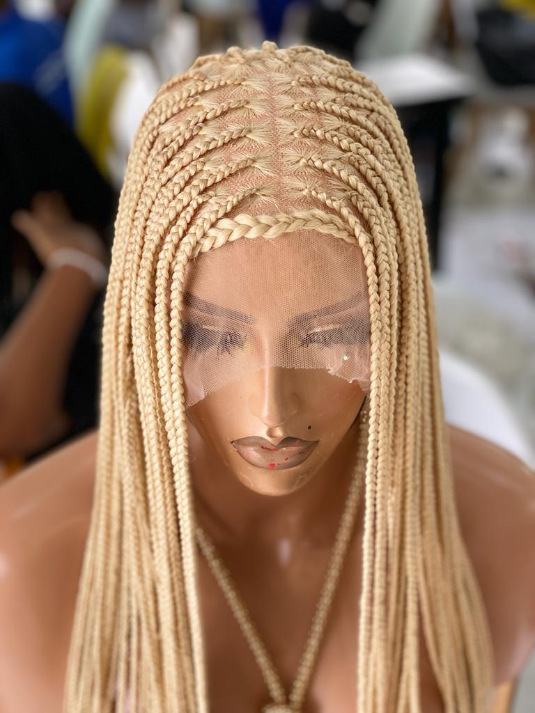 Shade Knotless In Premium Blond, Human Hair Swiss Full Lace, Tailbone, Glueless Poshglad Braided Wigs