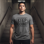Wear Your Worship Keep Going Tee featuring a Latino model, showcasing a stylish casual T-shirt from The Weight Collection.