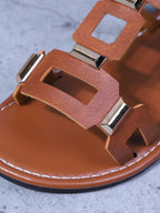Women's H-strap flat sandals made of chic PU leather, perfect for summer, with comfortable and stylish design.