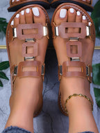 Women's H-strap flat sandals made of chic PU leather, featuring a comfortable summer shoe style from Trendsi.