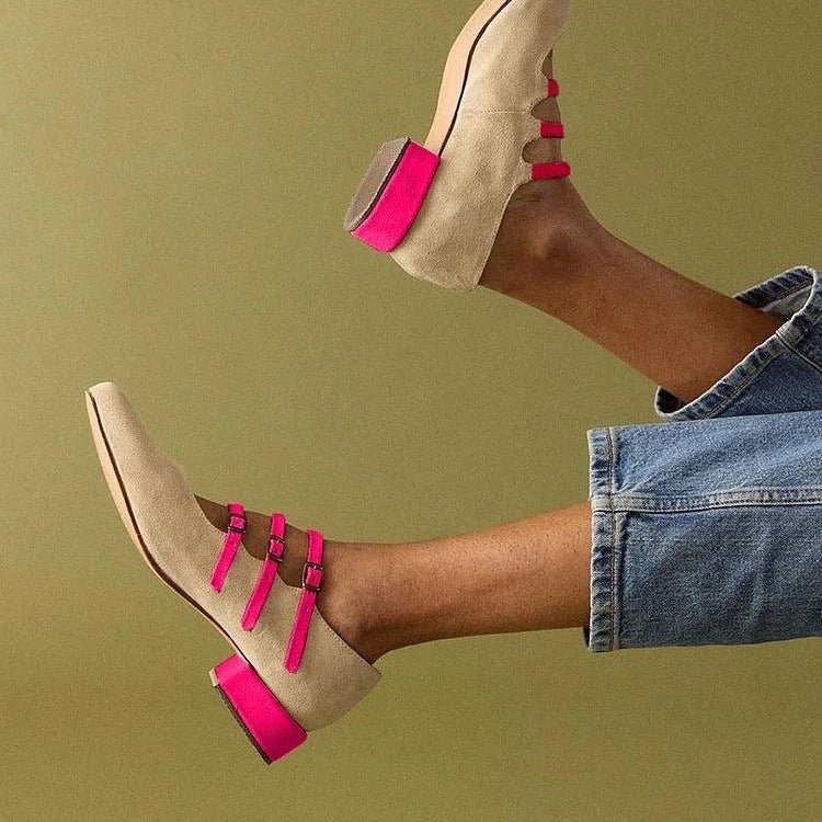 Plush Fashion Hub leisure low heel three-breasted women's casual shoes with triple buttons and comfortable design.