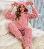 Square heart velvet hoodie with ears from Plush Fashion Hub, featuring a cozy hood and plush texture for home wear.
