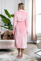 Women's ultra soft plush bathrobe from Plush Fashion Hub, long, cozy robe with a plush texture and comfortable fit.