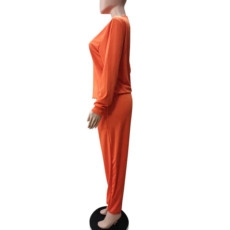 Plus size women's casual two-piece outfit featuring a stylish top and matching pants, perfect for everyday wear.