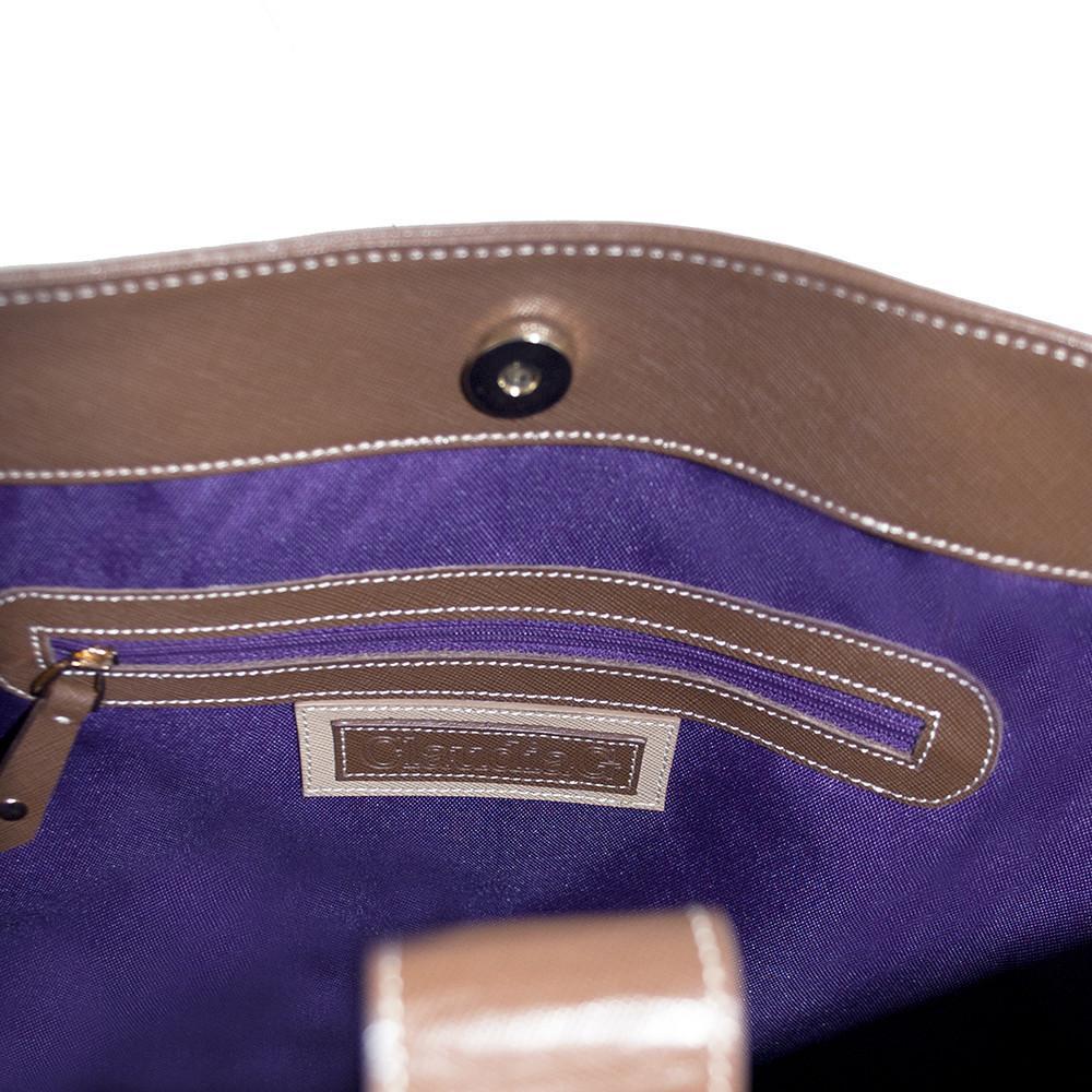 Chocolate luminous leather bag by Plush Fashion Hub featuring a sleek design and top handle, perfect for stylish everyday use.