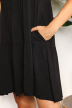 Mandy women's solid V-neck casual dress with tiered flounce sleeves, stylish and comfortable for everyday wear.