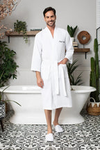 Absorbent, lightweight men's waffle spa bathrobe by Plush Fashion Hub, shown in a cozy, casual fit perfect for relaxing after a bath.