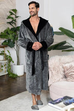 Men’s hooded robe from Plush Fashion Hub, ultra-soft plush fabric, cozy and comfortable for everyday wear.