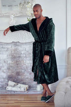 Men’s hooded bathrobe from Plush Fashion Hub, ultra-soft plush fabric, cozy and comfortable for everyday wear.