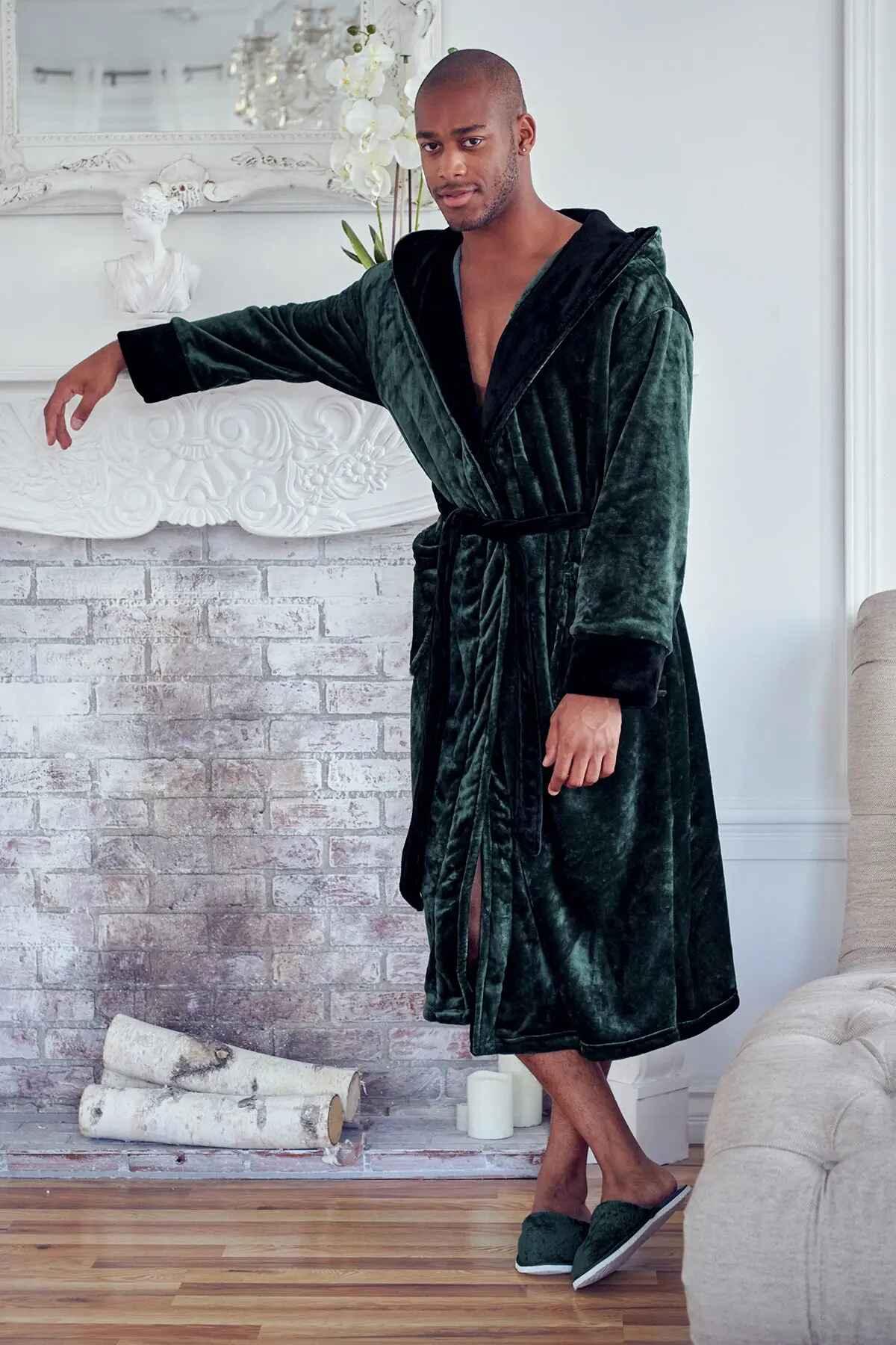 Men’s hooded bathrobe from Plush Fashion Hub, ultra-soft plush fabric, cozy and comfortable for everyday wear.