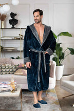 Men's hooded plush robe from Plush Fashion Hub, featuring ultra-soft fabric and a cozy hood for comfortable everyday wear.