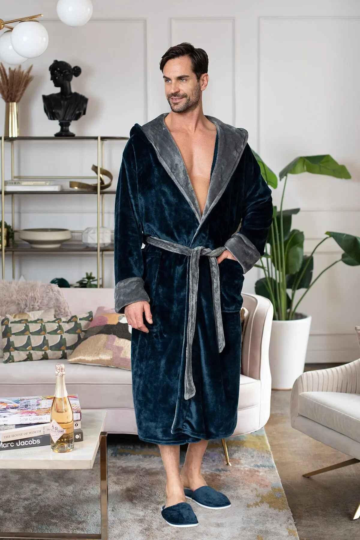 Men's hooded plush robe from Plush Fashion Hub, featuring ultra-soft fabric and a cozy hood for comfortable everyday wear.