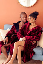 Men’s ultra-soft plush hooded robe from Plush Fashion Hub, showing a cozy, comfortable robe with a hood and plush fabric.