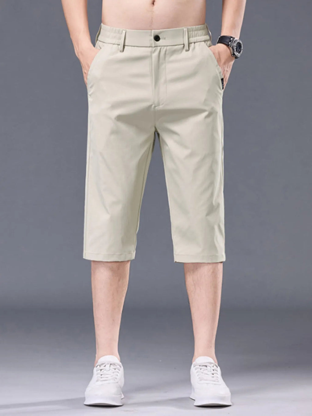 Men's plus size casual stretch shorts with pockets, comfortable and versatile men's shorts by Trendsi, suitable for everyday wear.