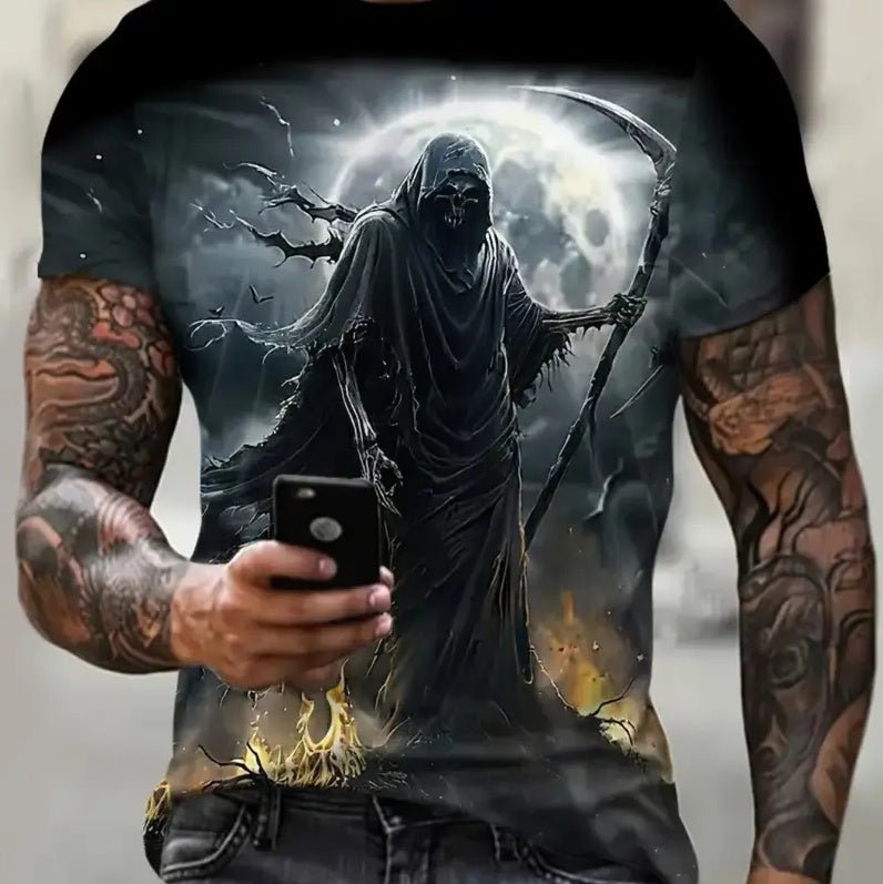 Men's printed short-sleeved streetwear shirt by Plush Fashion Hub featuring bold graphic designs and casual fit.