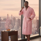 Men's plush waffle piping robe from Plush Fashion Hub, featuring a cozy design with piping details and a relaxed fit.