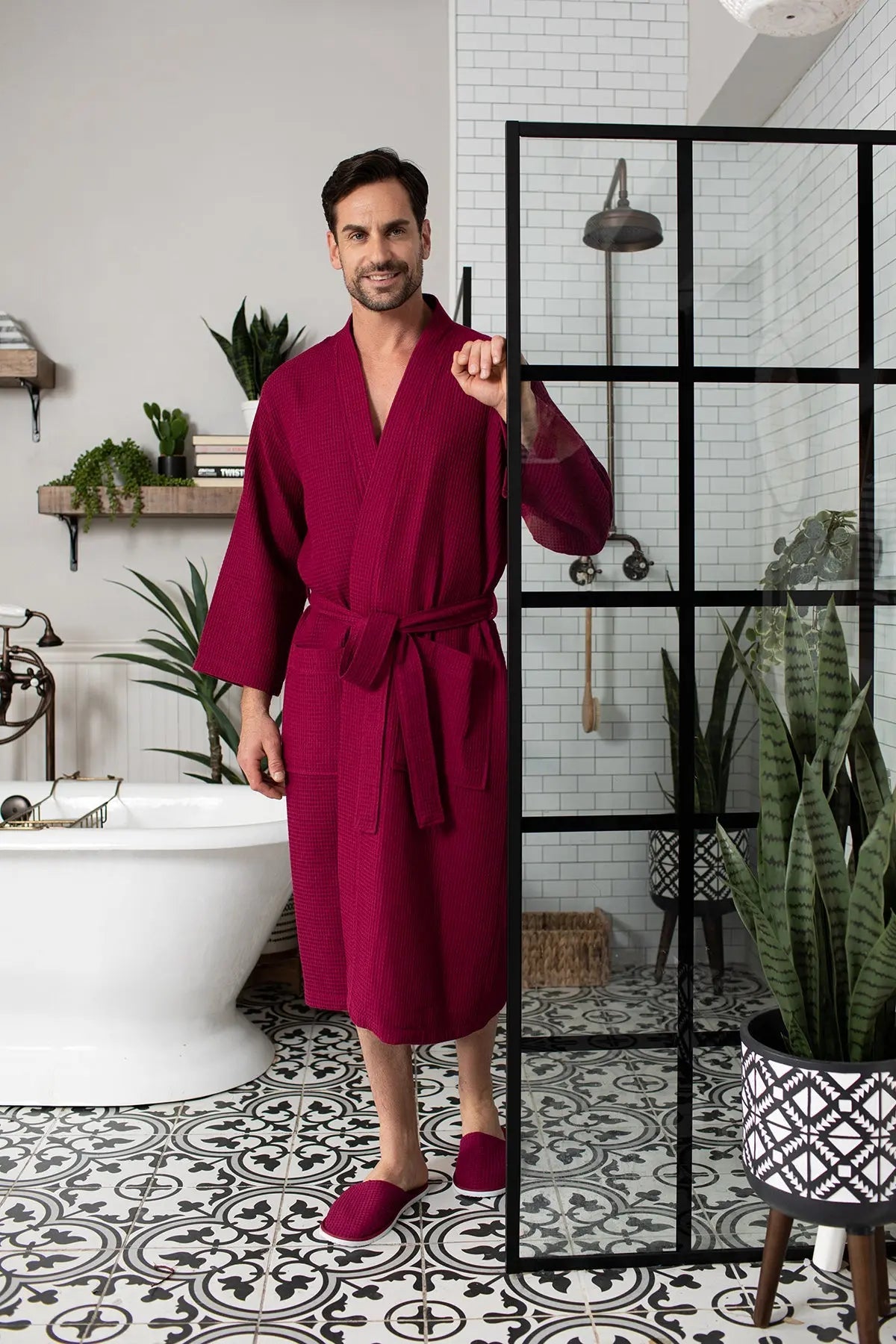 Waffle Spa Bathrobe for Men -  Absorbent, Lightweight - Plush Fashion Hub