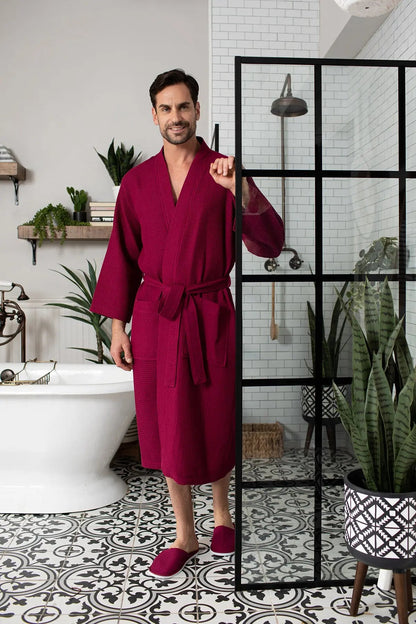 Waffle Spa Bathrobe for Men -  Absorbent, Lightweight - Plush Fashion Hub