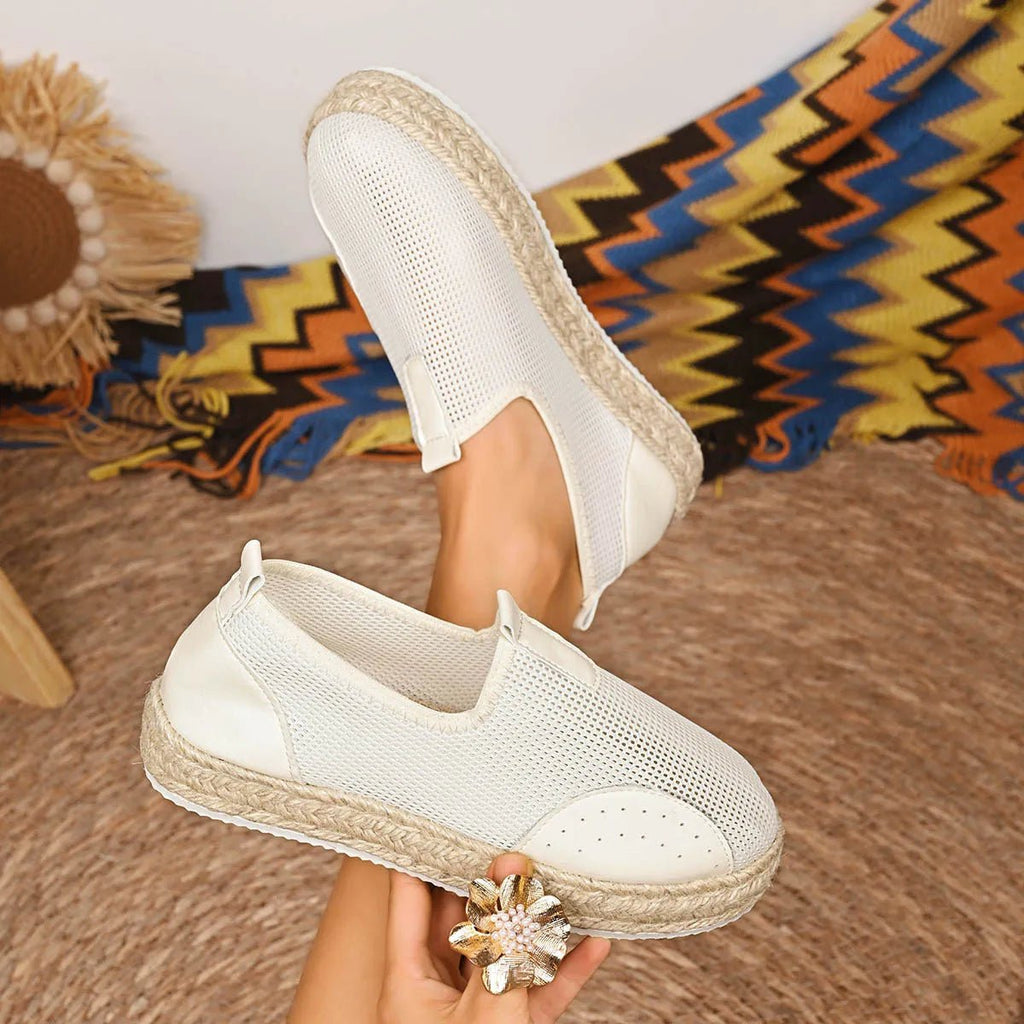 Women's breathable mesh espadrille platform slip-on flats by Trendsi, featuring a lightweight, stylish design with a cushioned sole.