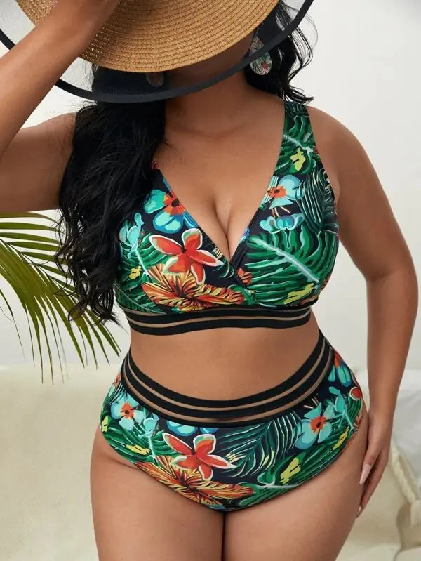 Plus size high waist bikini swimwear for women with a stylish design, featuring a comfortable fit and vibrant color.