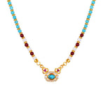 Natural turquoise pearl Chinese-style clavicle necklace with traditional design, featuring vibrant blue-green pearls and intricate craftsmanship.